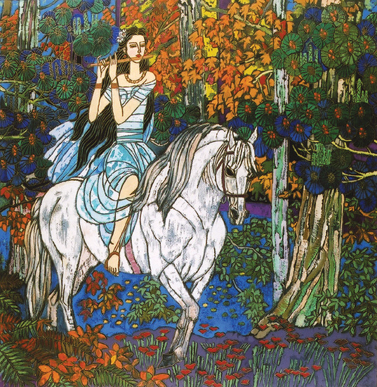 Zhang Hongbin●ザン・ホンビン●シルクスクリーン「笛を吹く少女」 ザン・ホンビン - オータム・ラプチャー - AMM作品詳細