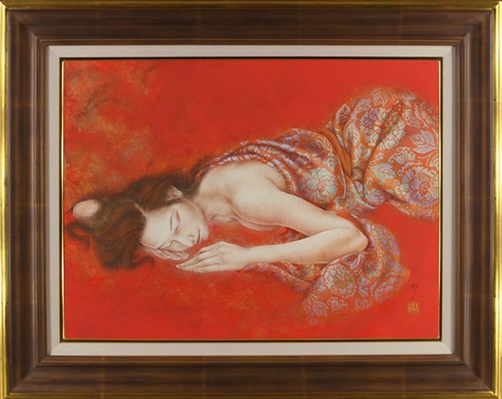 荻原季美子、【女】、希少な額装用画集より、新品額装付、状態良好